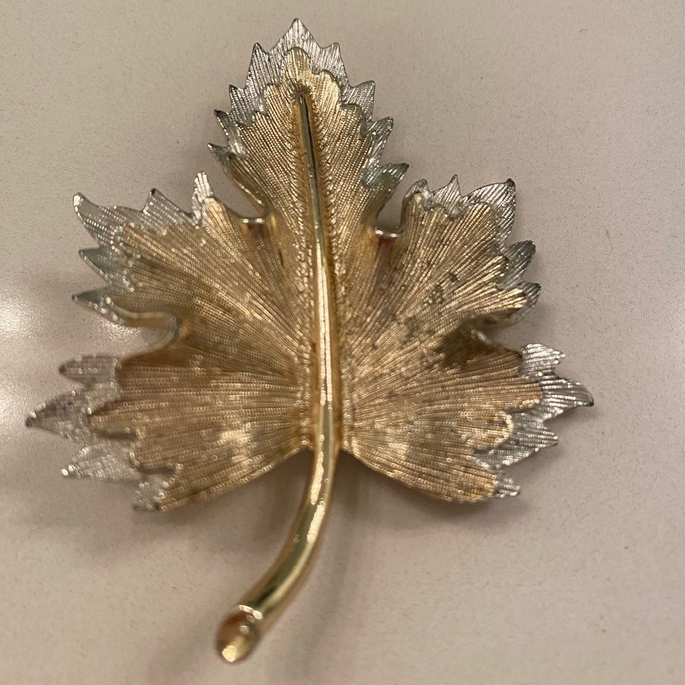 Sarah Coventry Maple Brooch Gold- Silver Toned Vintage Slight Wear.